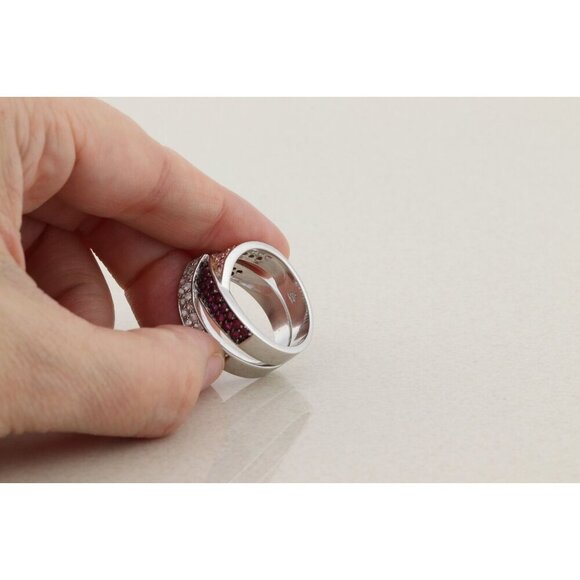 Sterling Silver White, Pink, Dark Pink Topaz Band Ring Size 8 Thick Band - Picture 6 of 7